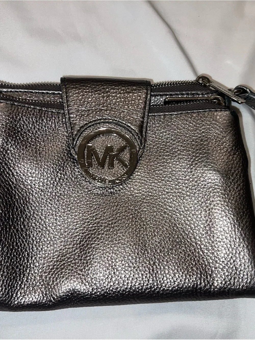 Michael Kors Metallic Charcoal Pebbled Leather Crossbody Bag